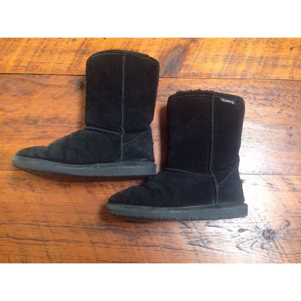 Bearpaw Emma Shearling Short 9" Black Leather Suede Sheepskin Boots 7 38